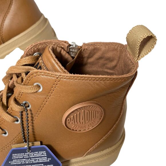 NEW $129 Sundance Palladium Mid Combat Boots Tan Leather Side Zip Chunky Sole 10 - Picture 5 of 14